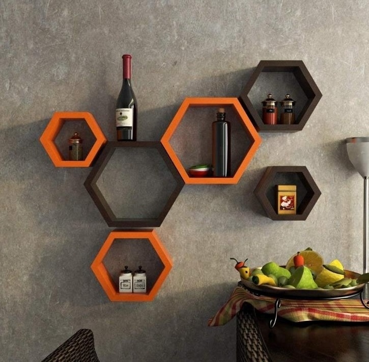 Set of 3 Hexagon Ornament Modular wall shelf Floating Storage Shelf