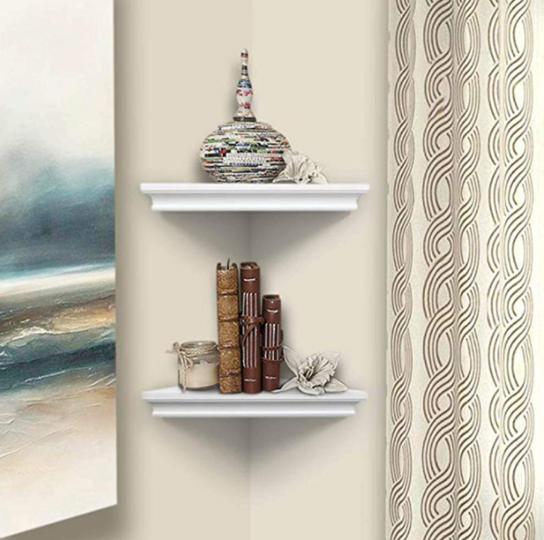 Home decorative MDF mounted triangle corner shelf floating corner wall shelf