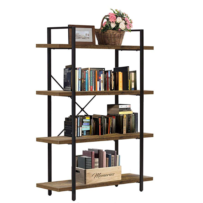 Small Modern Industrial Rustic Wood & Metal Open 3 4 5 Tier Book Shelves for Bedroom