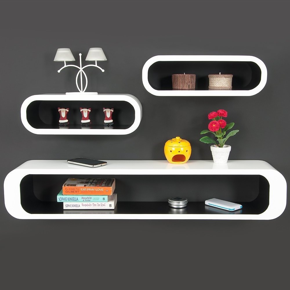 set 3 oval wooden wall shelf design for living room