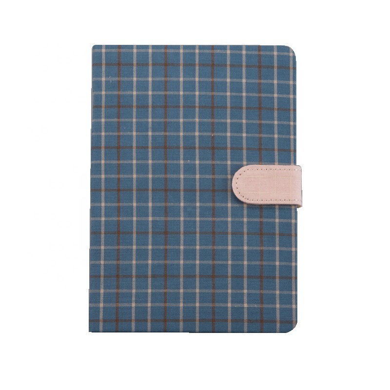 Korean Magnetic Metal Clasp Logo Custom Plaid Fabric Stationary Notebook