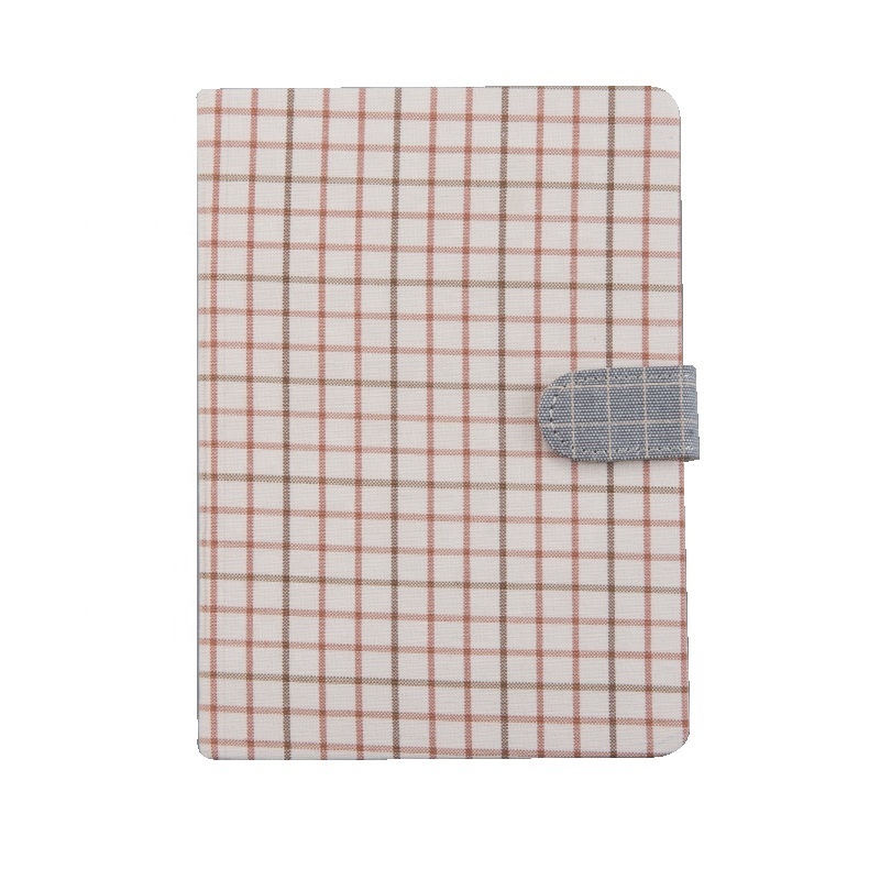 Korean Magnetic Metal Clasp Logo Custom Plaid Fabric Stationary Notebook