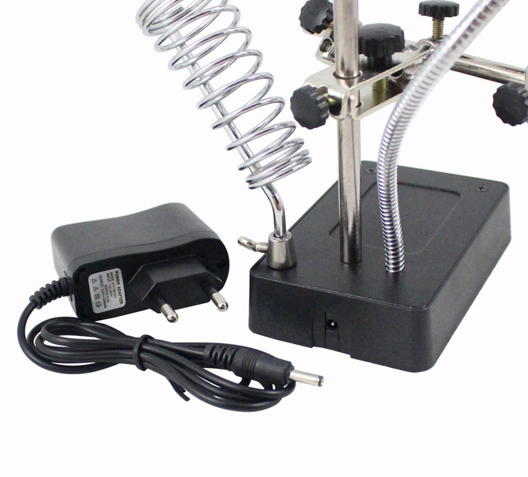 Helping Hand Soldering Stand With 3 Lens 2.5X 7.5X 10X LED Light Magnifying Glass