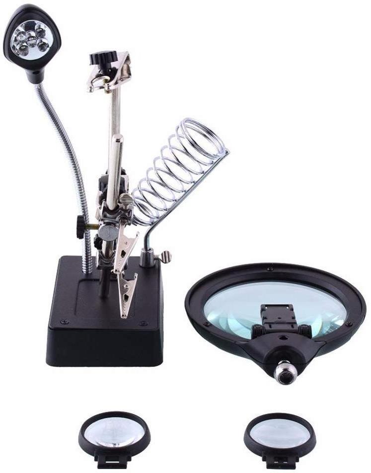 Helping Hand Soldering Stand With 3 Lens 2.5X 7.5X 10X LED Light Magnifying Glass