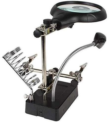 Helping Hand Soldering Stand With 3 Lens 2.5X 7.5X 10X LED Light Magnifying Glass