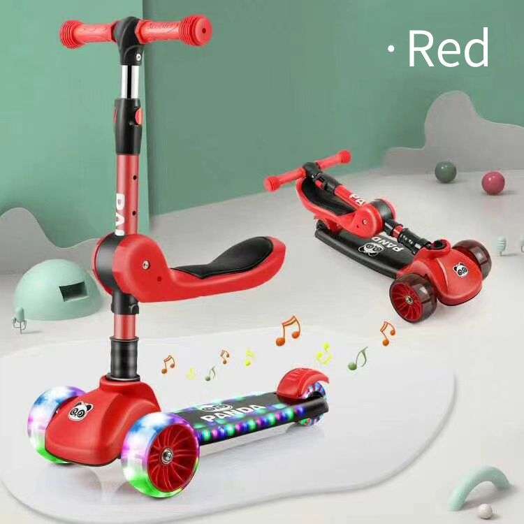 Adjustable Flicker Wheel Scooters For Kids With Seat 3 Wheel 2 In 1 Kick Foldable Kid Swing Scooter