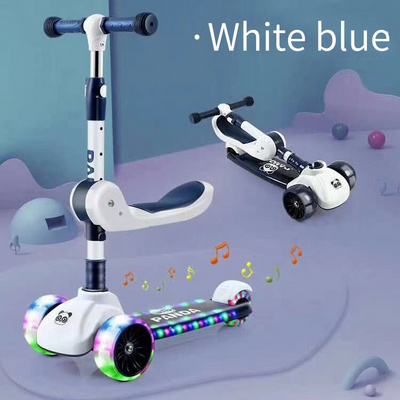 Adjustable Flicker Wheel Scooters For Kids With Seat 3 Wheel 2 In 1 Kick Foldable Kid Swing Scooter