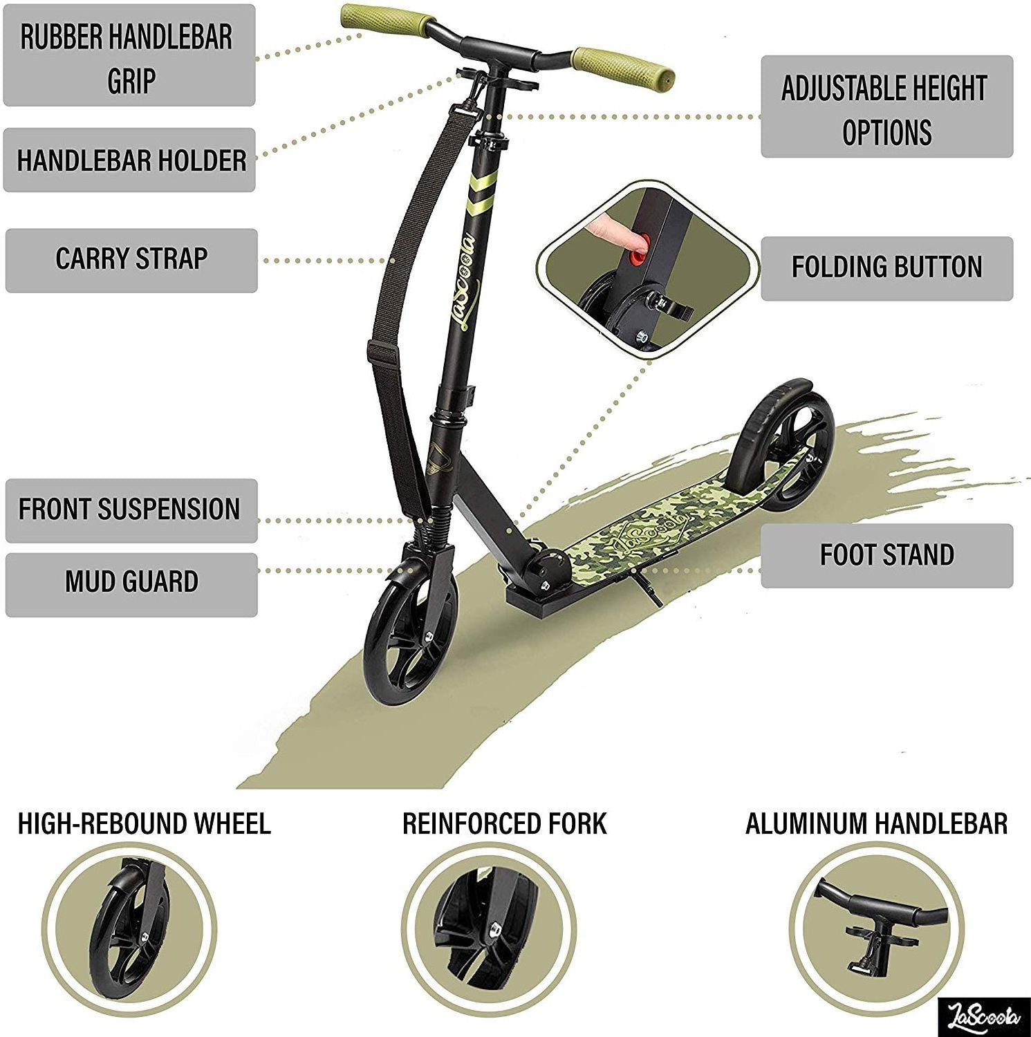 black Water Print Pattern Adult Scooters With Suspension Kick Skateboard  Big PU Wheels Scooter