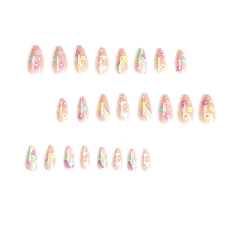 Rainbow Stars Multi-color Flowers Wearable Nails Artificial False Nail Press On Nails Wholesale Price