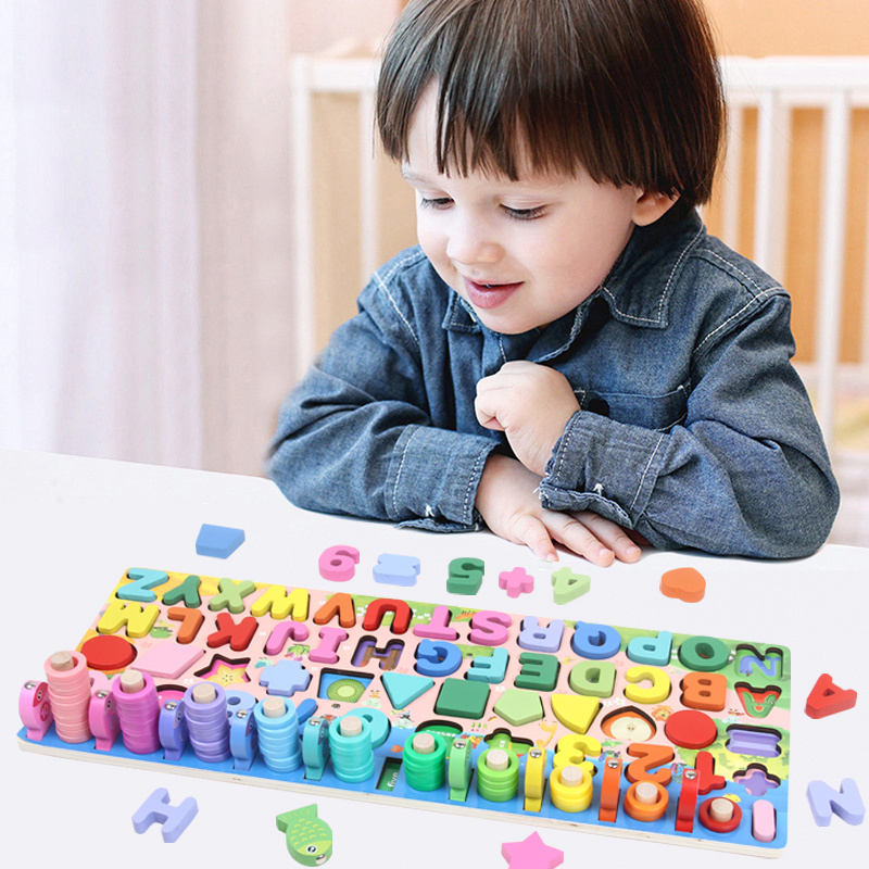 5 In 1 3D Jigsaw Puzzle Board Games Math Fishing Sensory Shapes Baby Montessori Educational Learning Toys For Kids Boys Girls