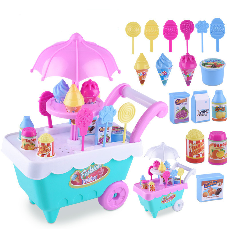 Ice Cream Toys Candy Carts Play Set 16 Piece Pretend Play Food Educational Trolley Truck  Gift For Girls & Boys Ages 2 3 4