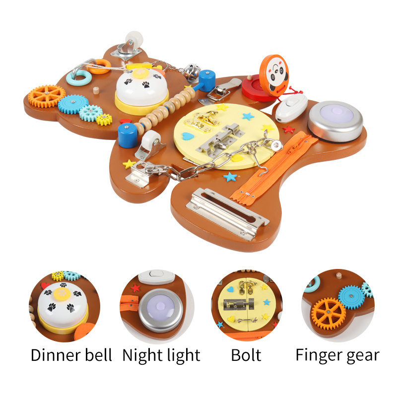 CPC new product wooden brown bear busy board ringing lock toy montessori educational learning toys for children CE