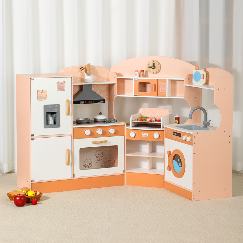 Multifunction Children's Beech Solid Wood Kitchen Cooking Pretend Toy Set Indoor Educational Games Toys For Kids Boys & Girls