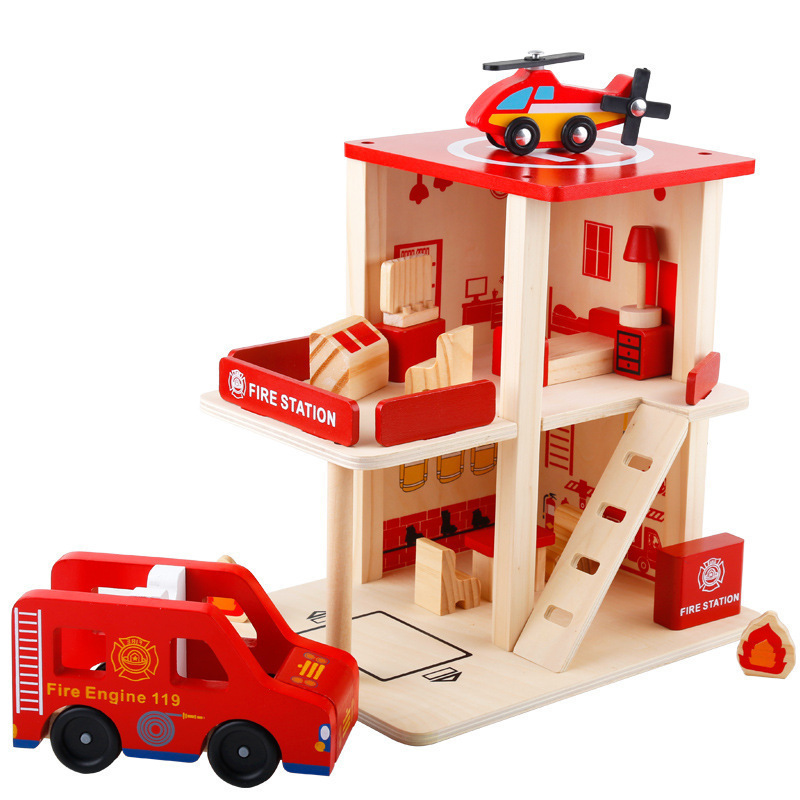 Factory direct sale creative children role playing role playing simulation police station fire department wooden toys for kids