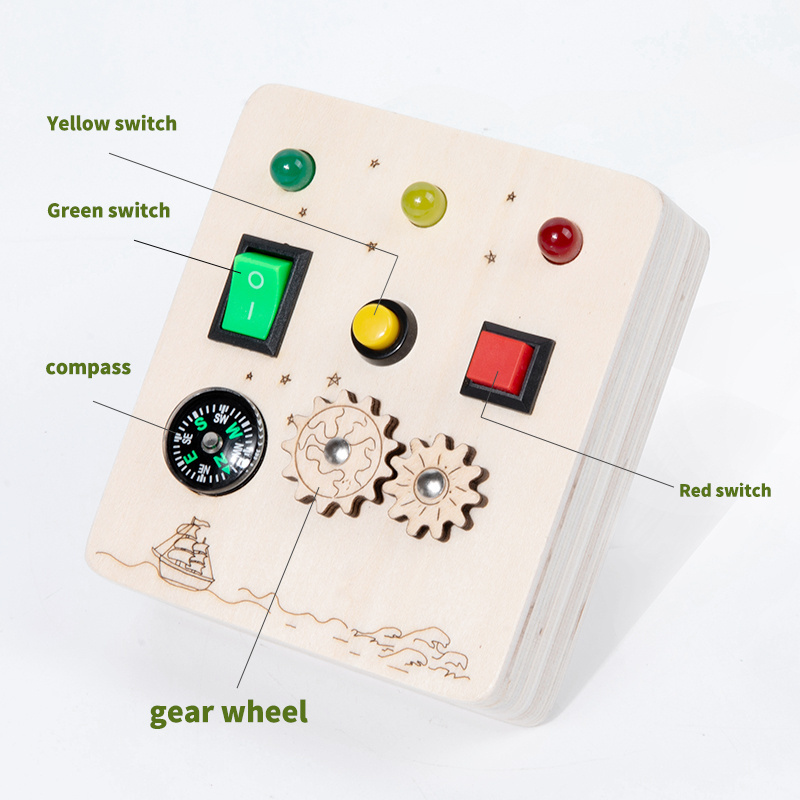 Montessori Busy Board Wooden Sensory Toy with LED Light Toggle Switch For Autistic Children Early Learning Fidget Gift Toddlers