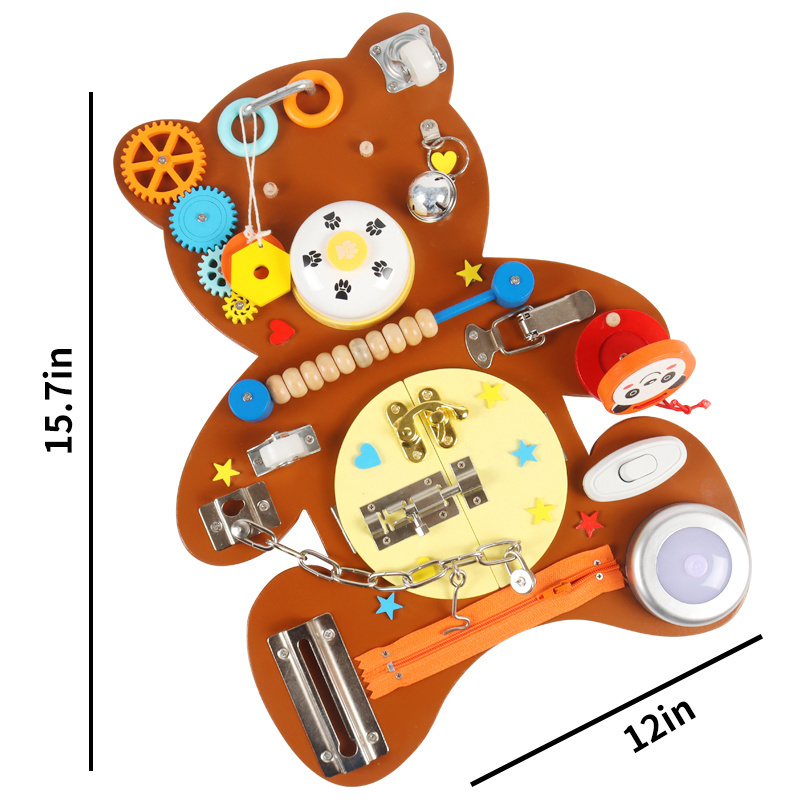 CPC new product wooden brown bear busy board ringing lock toy montessori educational learning toys for children CE