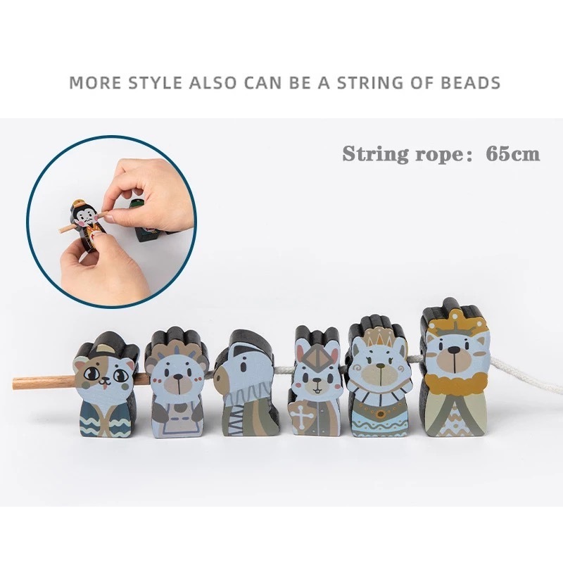 New Creative Wooden Kids Medieval Chess Cartoon Stereoscopic Check Board Game Wholesale Chess Sets Puzzle Games