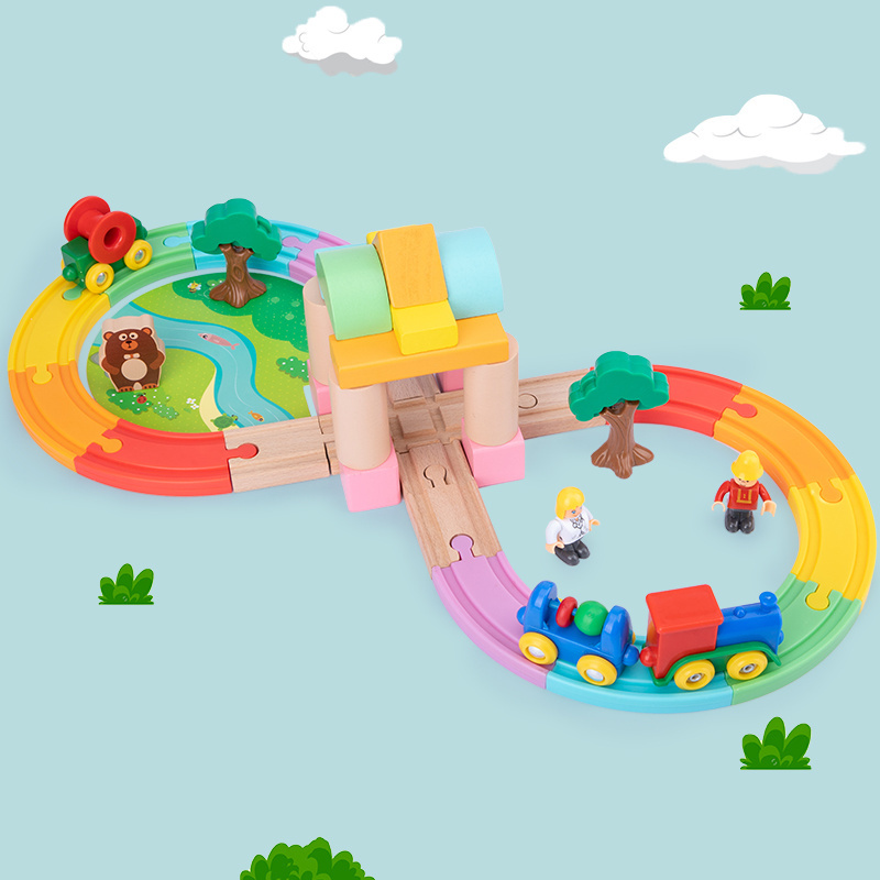 Multicolor On Track Figure 8 Wooden Train Set kids DIY track train puzzle set