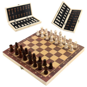 Classic Modern Magnetic Wooden Metal Chess Pieces Games Foldable Board Set Traditional Games Toy For Men Adult With Queens