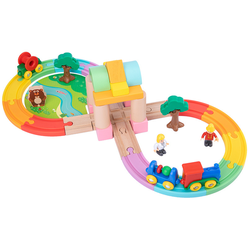 Multicolor On Track Figure 8 Wooden Train Set kids DIY track train puzzle set