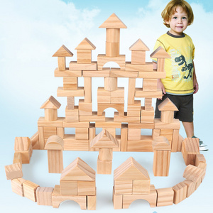 Wholesale 100 Pcs Pine Wood Log Building Blocks Toys Solid Baby Montessori Early Educational Stacking Toys For Kids Boys Girls