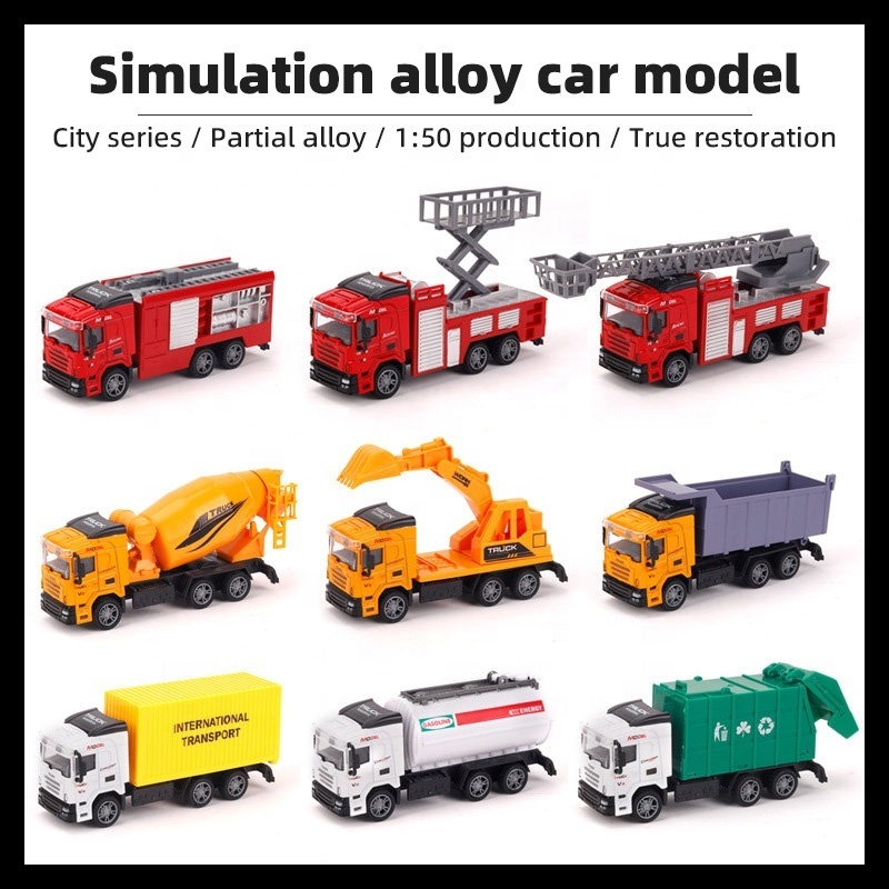 2024 New Arrivals Diecast Alloy Engineering Vehicle Sanitation Fire Truck Series 1:50 Toy Vehicle Car Toys For Kids Boys Girls