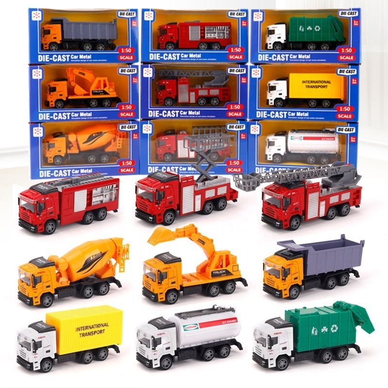 2024 New Arrivals Diecast Alloy Engineering Vehicle Sanitation Fire Truck Series 1:50 Toy Vehicle Car Toys For Kids Boys Girls