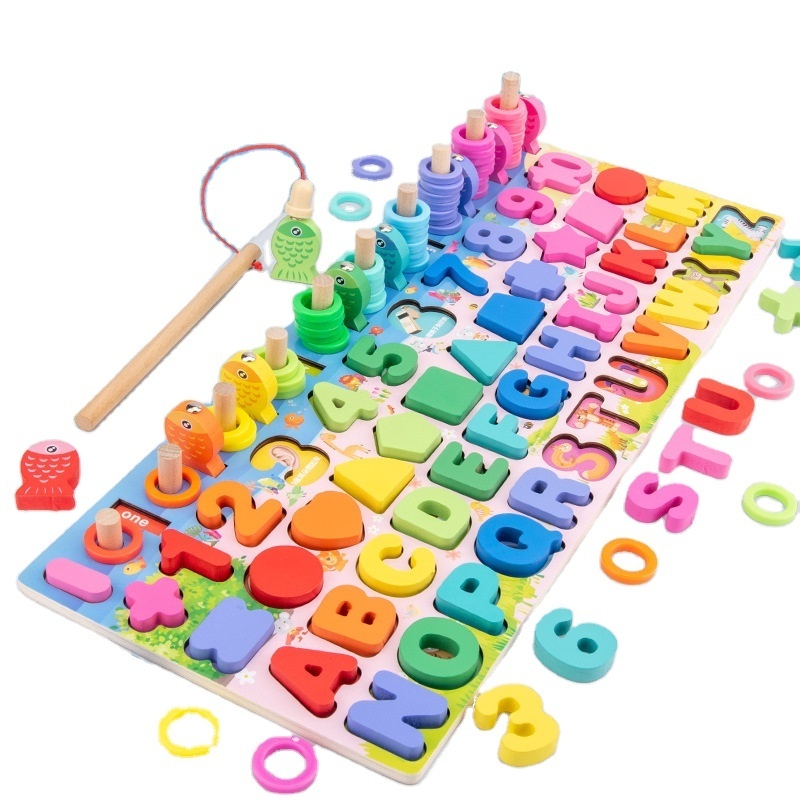 5 In 1 3D Jigsaw Puzzle Board Games Math Fishing Sensory Shapes Baby Montessori Educational Learning Toys For Kids Boys Girls