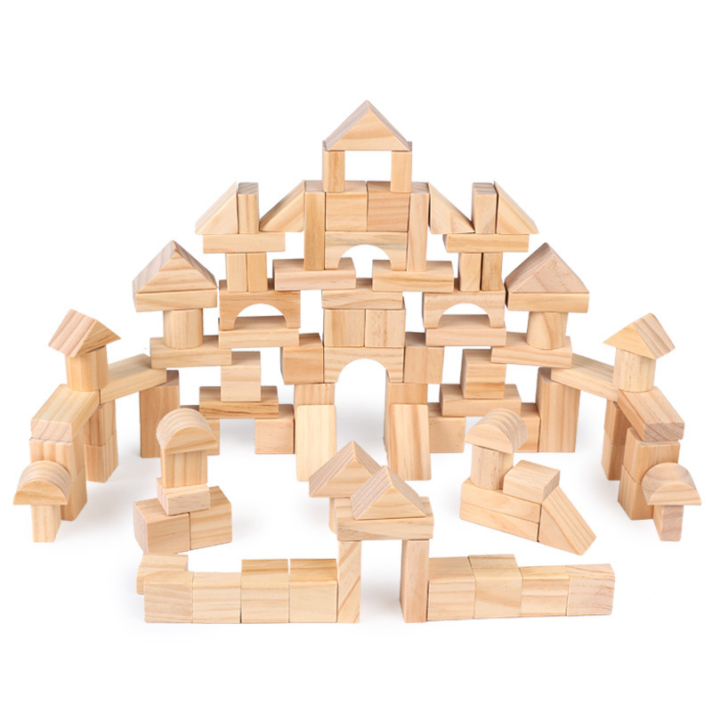 Wholesale 100 Pcs Pine Wood Log Building Blocks Toys Solid Baby Montessori Early Educational Stacking Toys For Kids Boys Girls