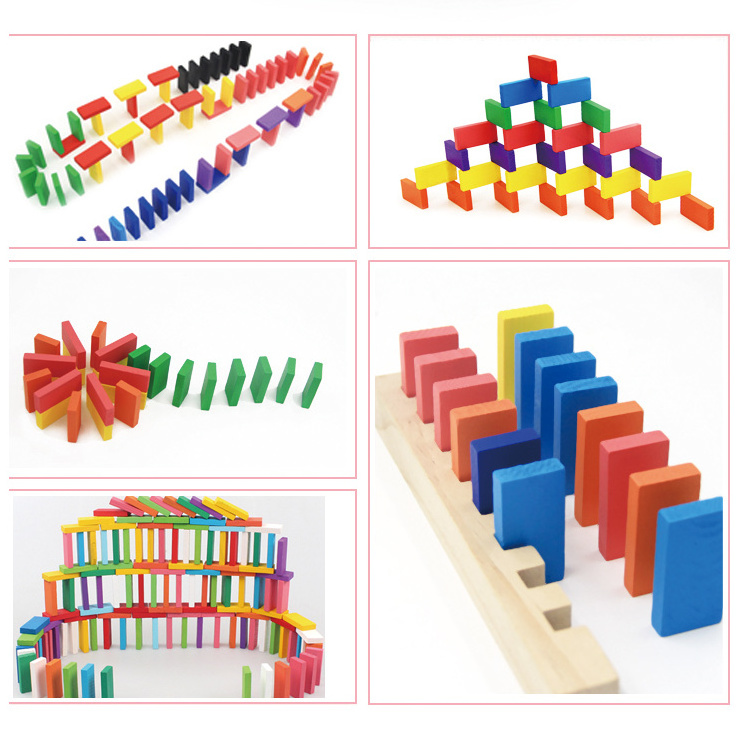 Hot sale Wholesale Wooden colorful Dominoes Sets Gifts Toys for Children and Adults 120 piecs4.4 *2 *0.7cm building blocks sets