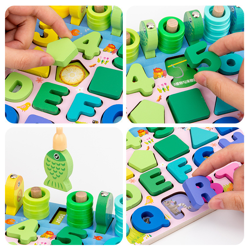 5 In 1 3D Jigsaw Puzzle Board Games Math Fishing Sensory Shapes Baby Montessori Educational Learning Toys For Kids Boys Girls