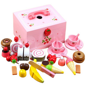 Early educational pink strawberry birthday cake gift cut kitchen toys for girls montessori wooden kitchen toys learning toys CE