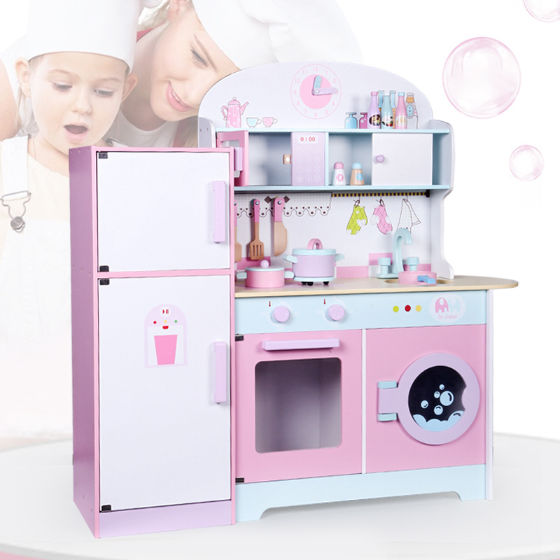 Custom Children Pink Refrigerator Kitchen Role playing Games Montessori Educational Learning Toys for Kids Boys Girls