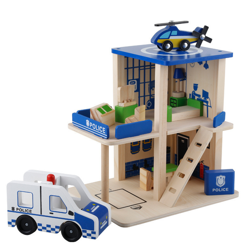 Factory direct sale creative children role playing role playing simulation police station fire department wooden toys for kids