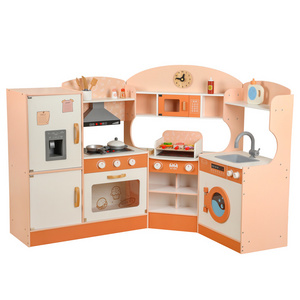 Multifunction Children's Beech Solid Wood Kitchen Cooking Pretend Toy Set Indoor Educational Games Toys For Kids Boys & Girls