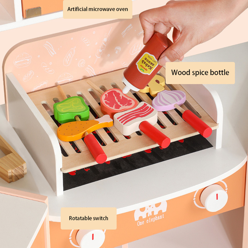 Multifunction Children's Beech Solid Wood Kitchen Cooking Pretend Toy Set Indoor Educational Games Toys For Kids Boys & Girls