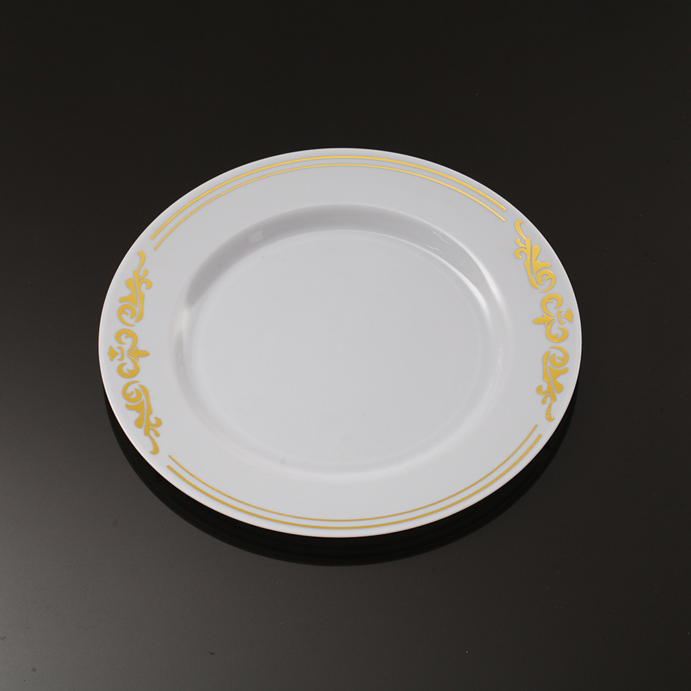 Eco-Friendly Disposable Flat Plastic Plates Art Golden Crown Luxury Disposable Plastic Dinner Plate Set Wedding Party Tableware