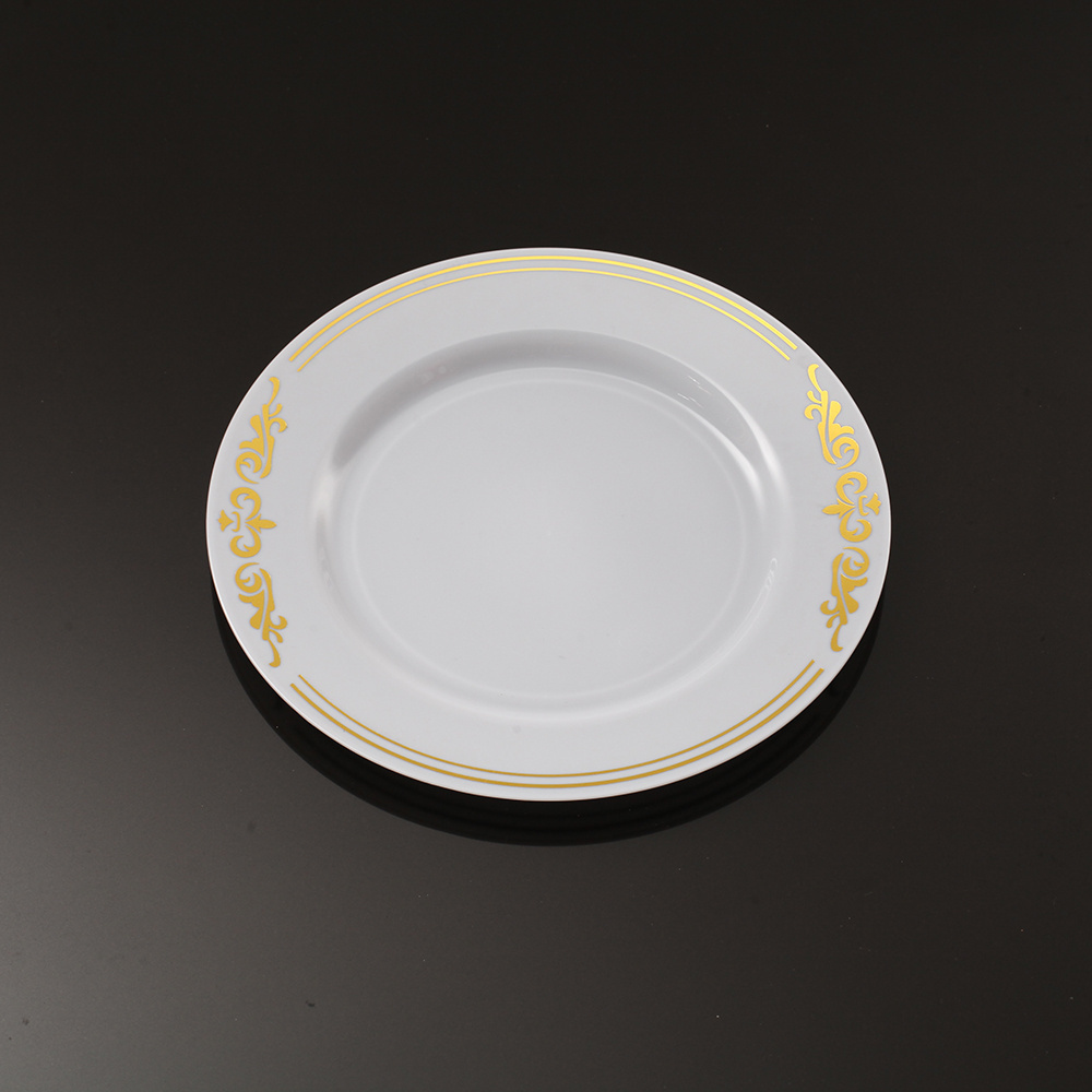 Eco-Friendly Disposable Flat Plastic Plates Art Golden Crown Luxury Disposable Plastic Dinner Plate Set Wedding Party Tableware