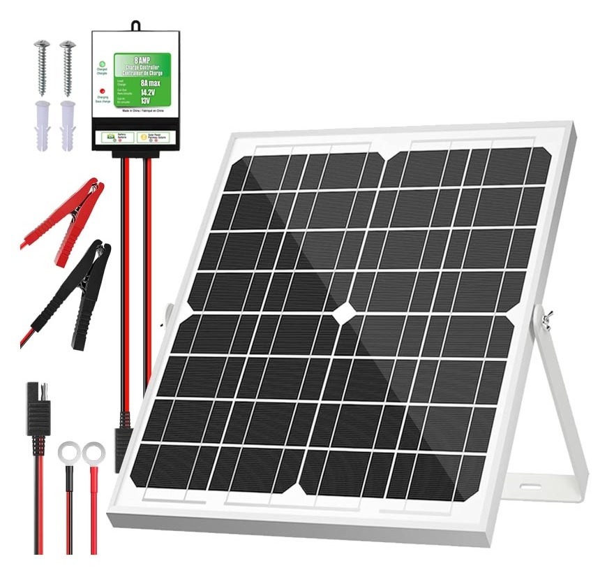 Solar Panel Kit 20W 12V Solar Battery Trickle Charger Maintainer Upgrade Controller Adjustable Mount Bracket for Boat Car RV Mot