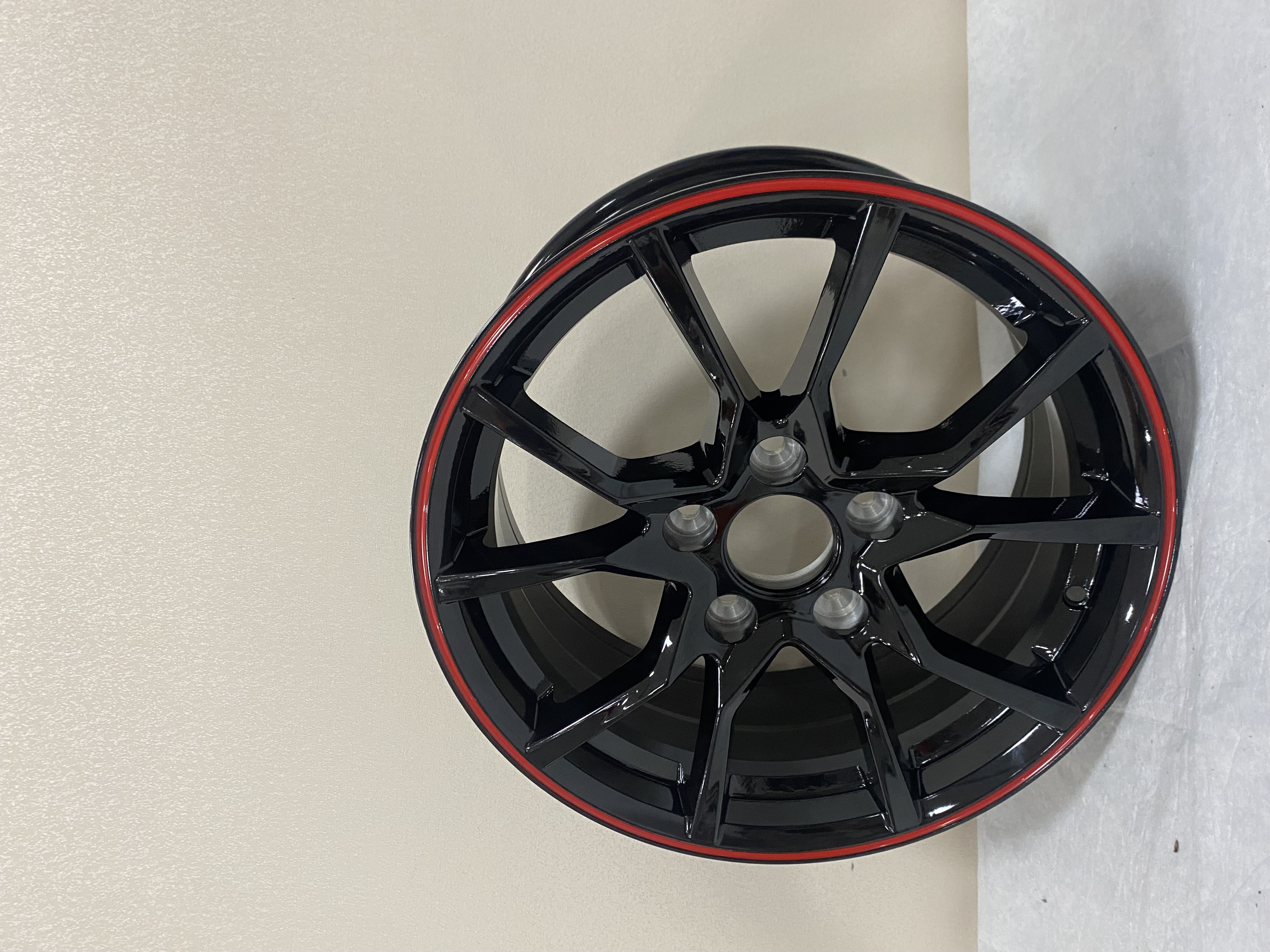 On Sale 15 16 Inch 4 5 Hole Black Full Paint Red Line Dark Gun Cast Passenger Car Wheel Rims