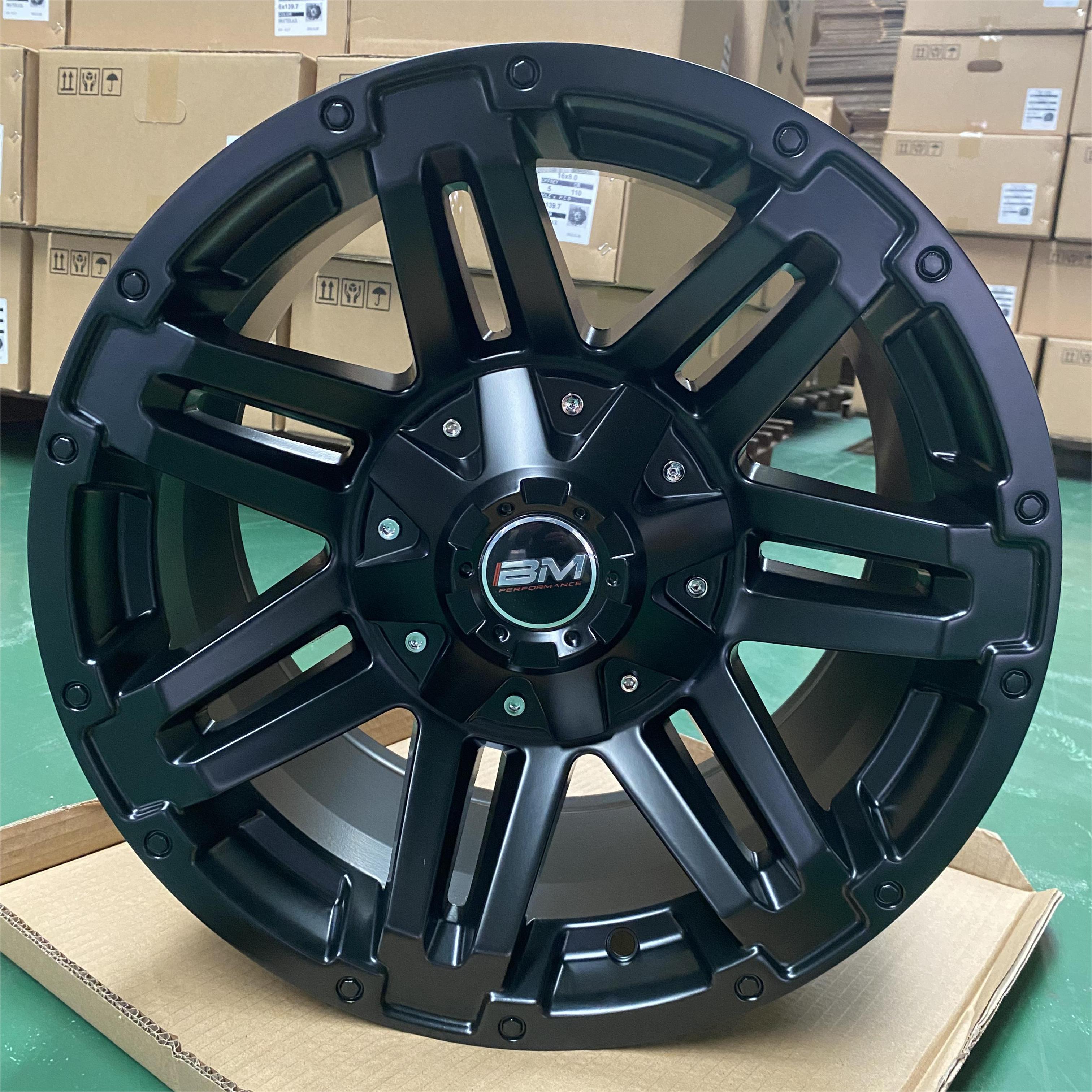 Off-road 16*8.0 18*9.0 PCD 5*127 6*139.7 ET 5 12 Matt Black Paint Milling Spoke Cast Passenger Car Wheel Rim