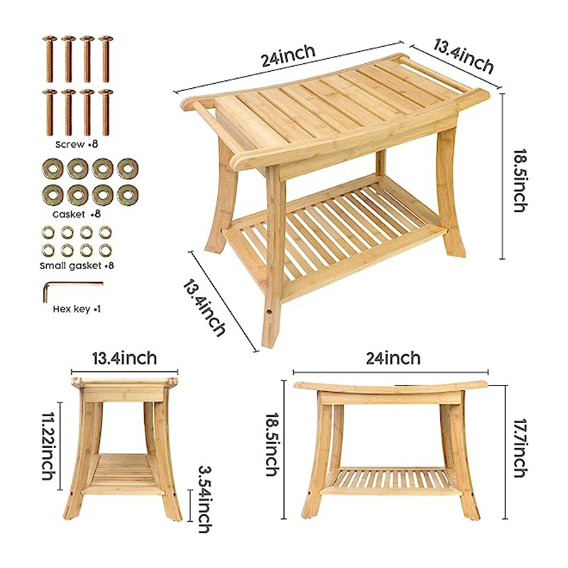 shower seat foot rest Bathroom Corner shower stool Bench Storage bench seating Bamboo shower Shelves