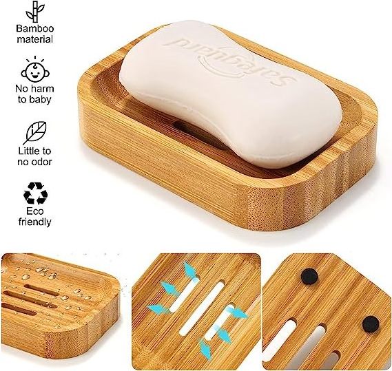 Eco Friendly Bamboo Drain Anti-mildew Draining Sanitary Bamboo Box  Soap Dish Wooden Soap Dish Holder