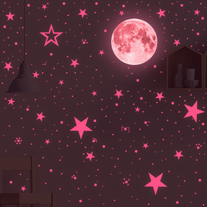 Luminescent Stickers For Kids Room Living  Moon And Stars Wall Stickers Decal Home Decoration