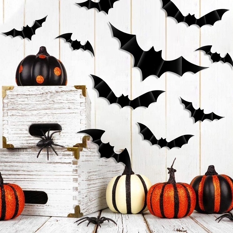 Yalong Custom DIY Halloween Party Supplies 3D PVC Silk Screen Printing Reusable Decorative Scary Bats Decal Wall Sticker