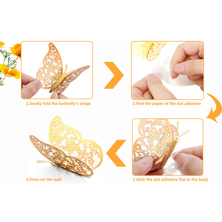 3d Golden Butterfly Mirror Wall Sticker Sticker Wall 2023 New