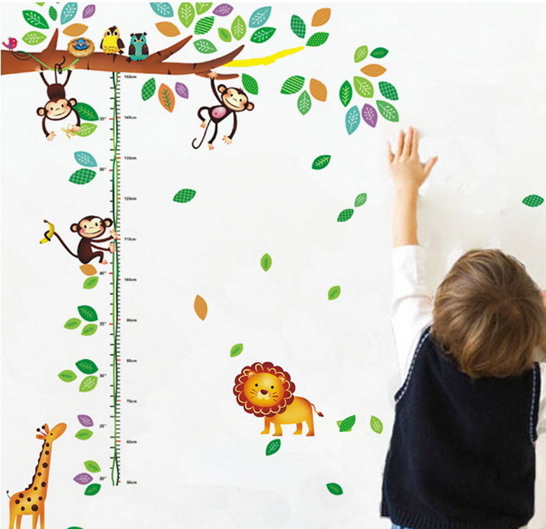 Height Stickers Children's Room Pvc Animal Kids Height Rule Growth Chart Wall Stickers For Home Decoration