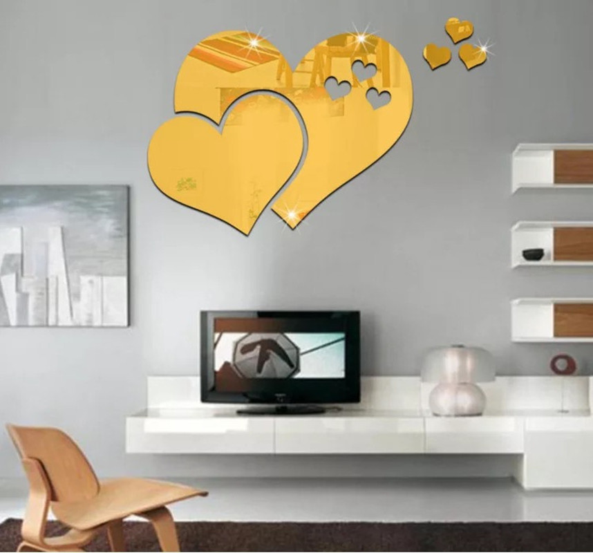 China manufacturer wholesale 5pcs/set love heart adhesive removable sticker heart shape 3d wall mirror stickers