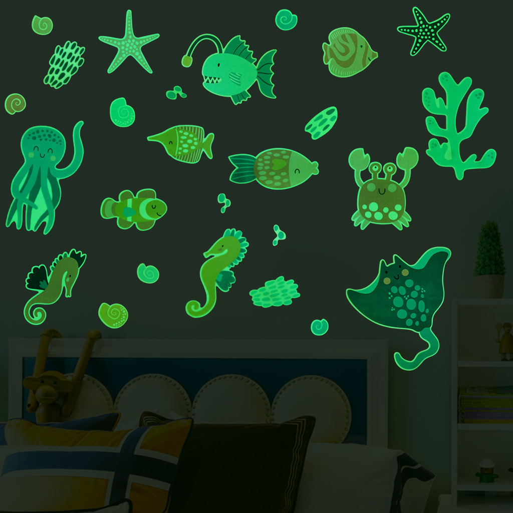 China Factory Wholesale Luminous Wall Glowing Stickers for Kids Room Living Room Ocean Sea Wall Decal Home Decoration