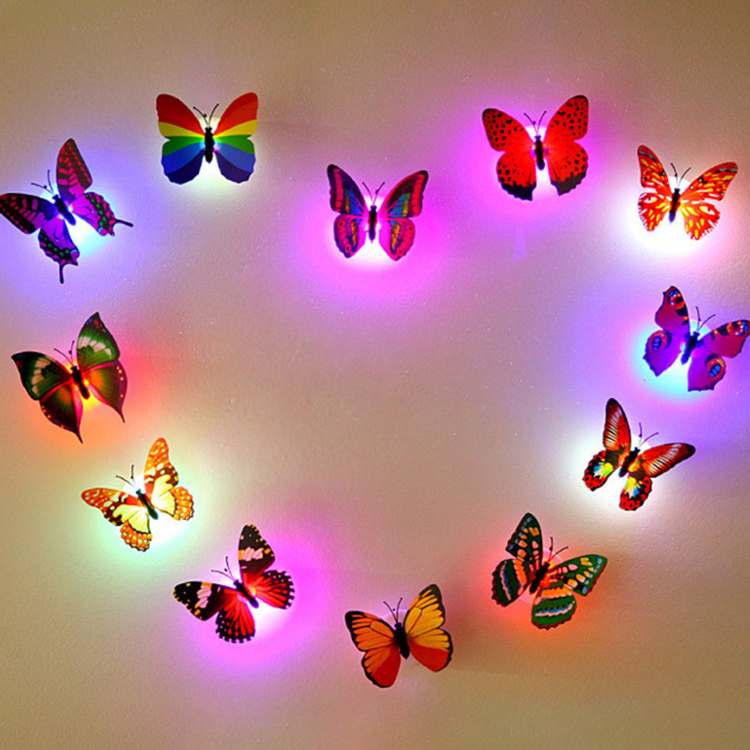 Kids Rooms Adhesive Led Glowing Home Decorative 3d Butterfly Wall Stickers For Party